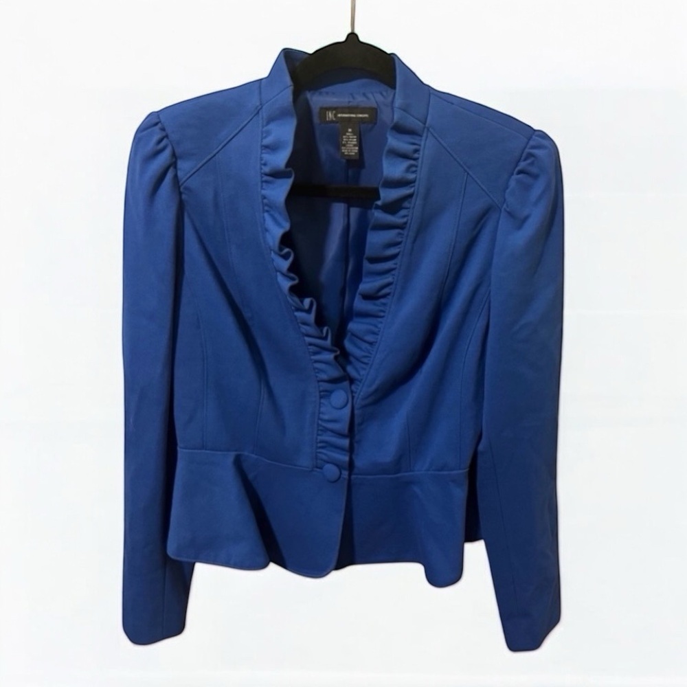 GORGEOUS BLUE 💙 INC International Concepts Ruffle Blazer - Picture 3 of 7
